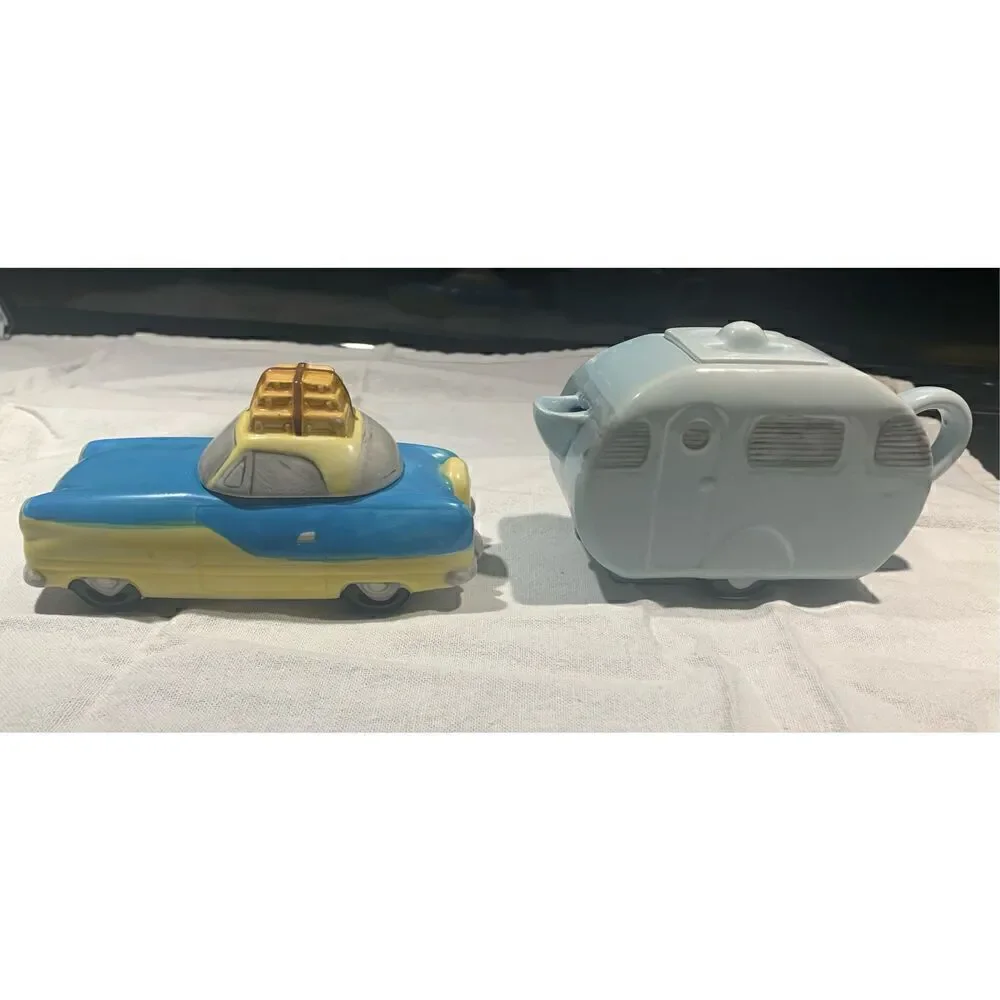 Vintage MCM Fitz & Floyd OCI American Roadside Camper & Car Creamer & Sugar Bowl
